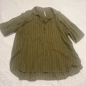 Free People Under The Boardwalk Tunic Top XS Olive Green Striped Linen blend